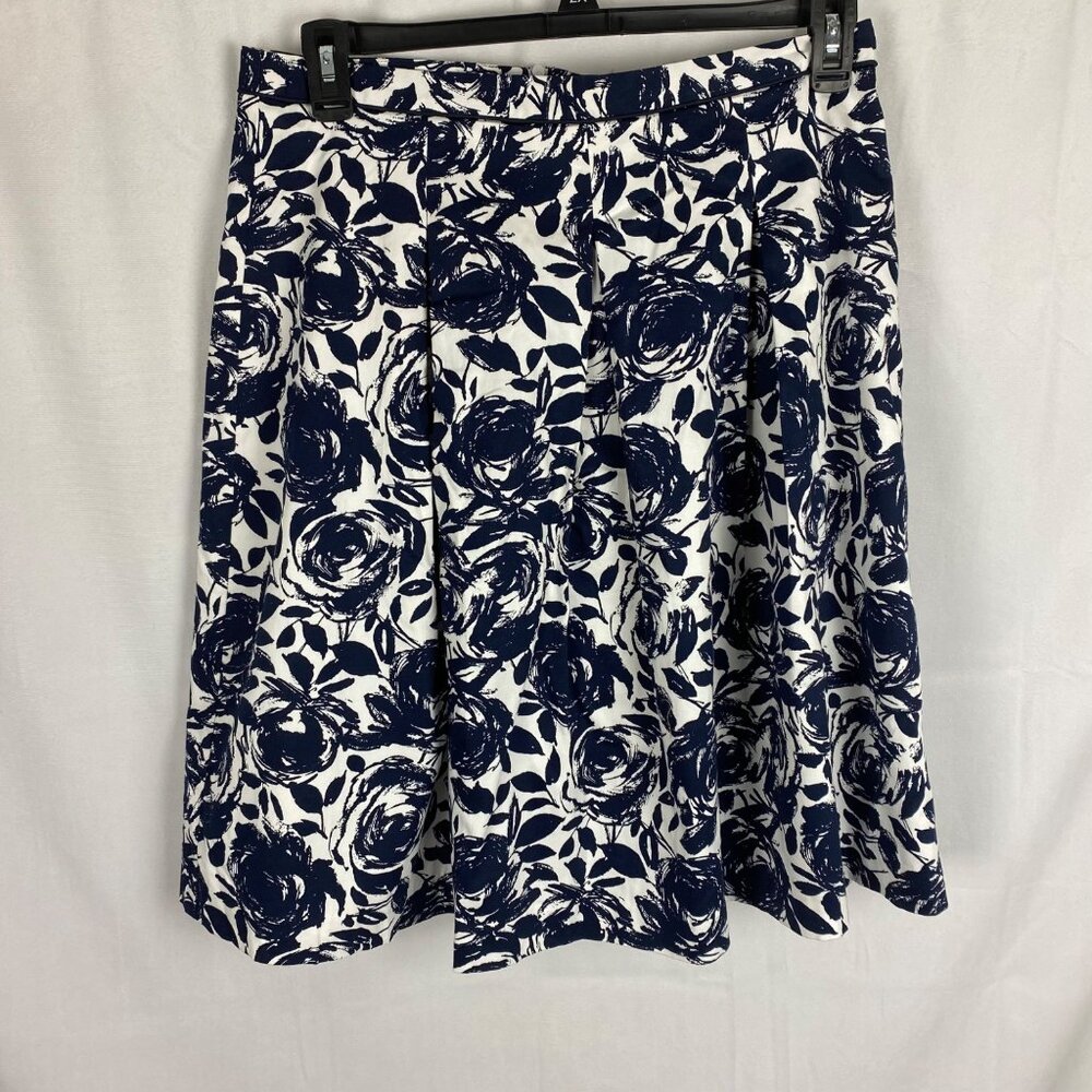 Mario Serrani Italy Floral Skirt Women’s 10 Navy‎ White